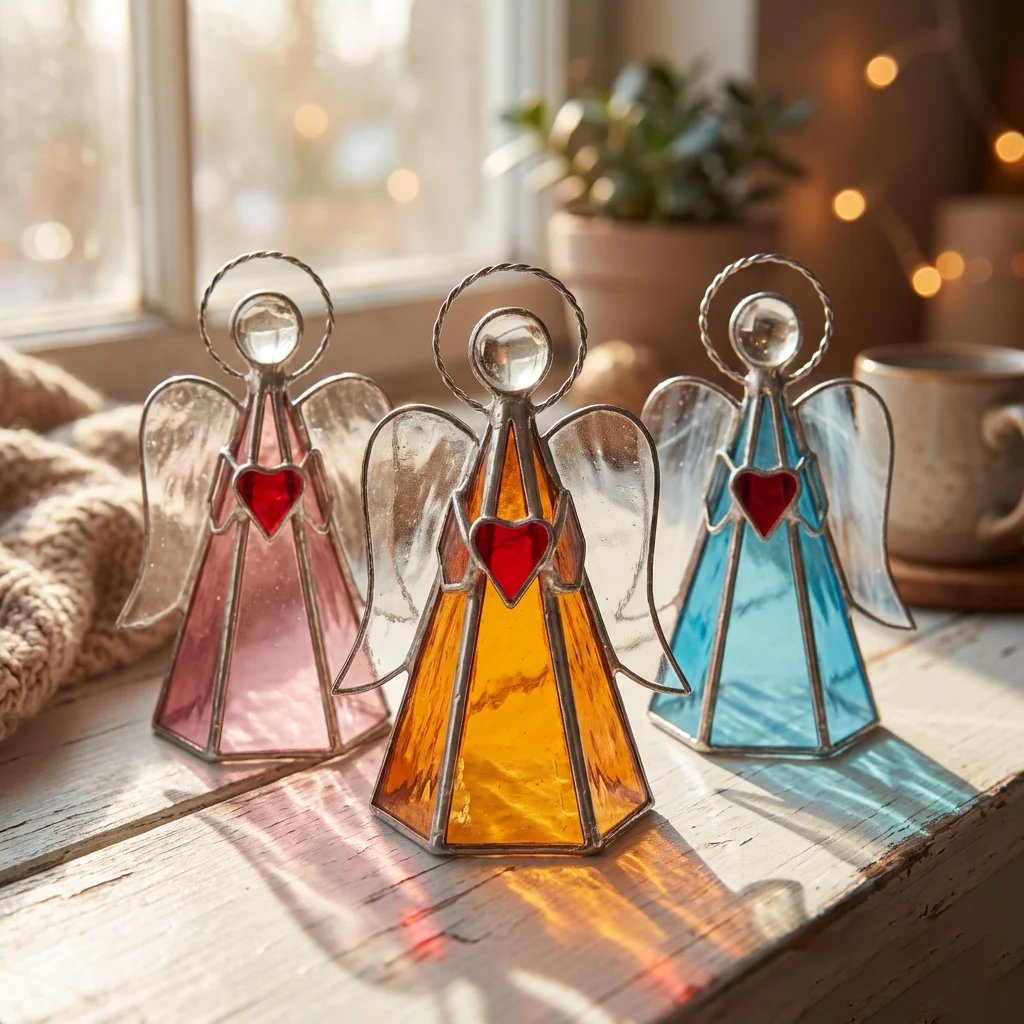 Guardian Angel Stained Glass Candle Holder – Sunlight by Day, Warm Glow by Night