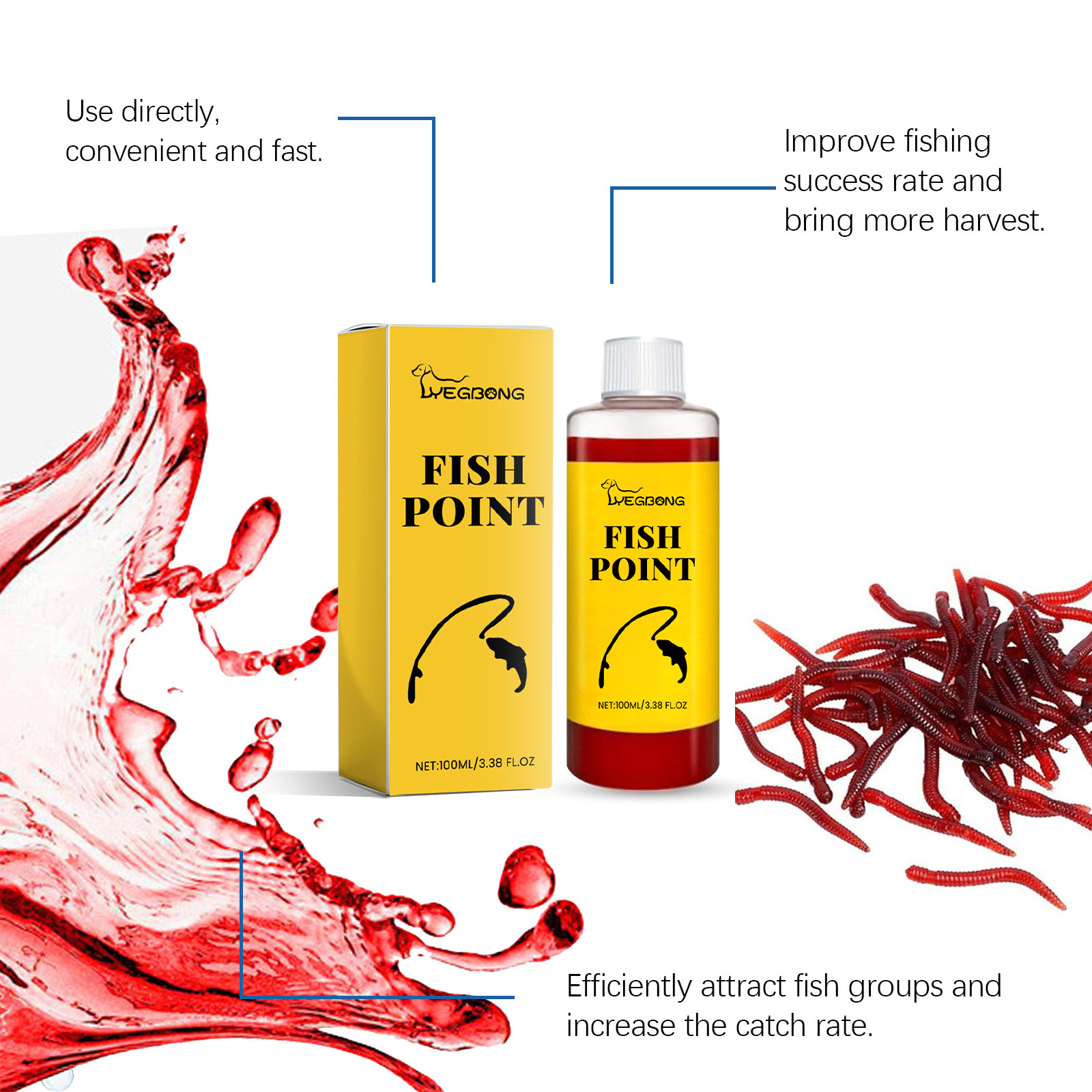 🎣 Concentrated Fish Attractant Liquid – 🐟Fast-Acting Red Worm Formula -- Free Shipping Over $39📦📦