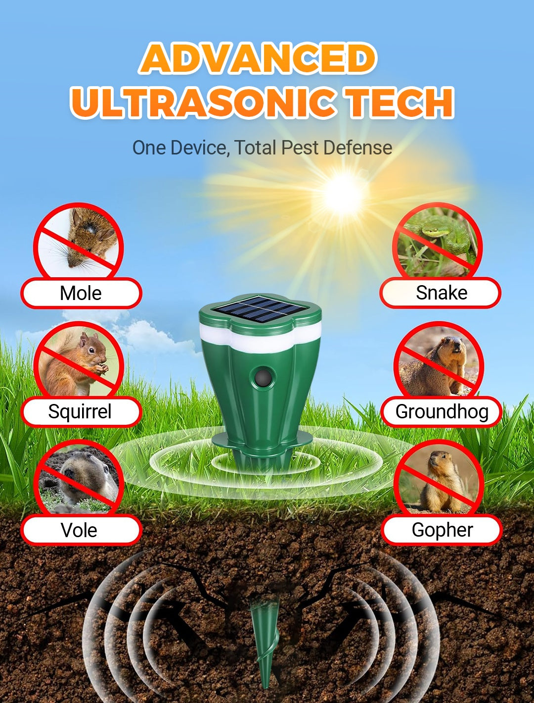 🌸Spring Sale 50% OFF☘️Solar Powered Waterproof Screw Mole Repellent