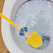1pc   style toilet brush and holder funny novelty bathroom cleaning tool no batteries required perfect prank gift for   durable plastic with yellow bristles and blue suit figure design floor cleaning accessory unique toilet brush durable plastic brush details 2