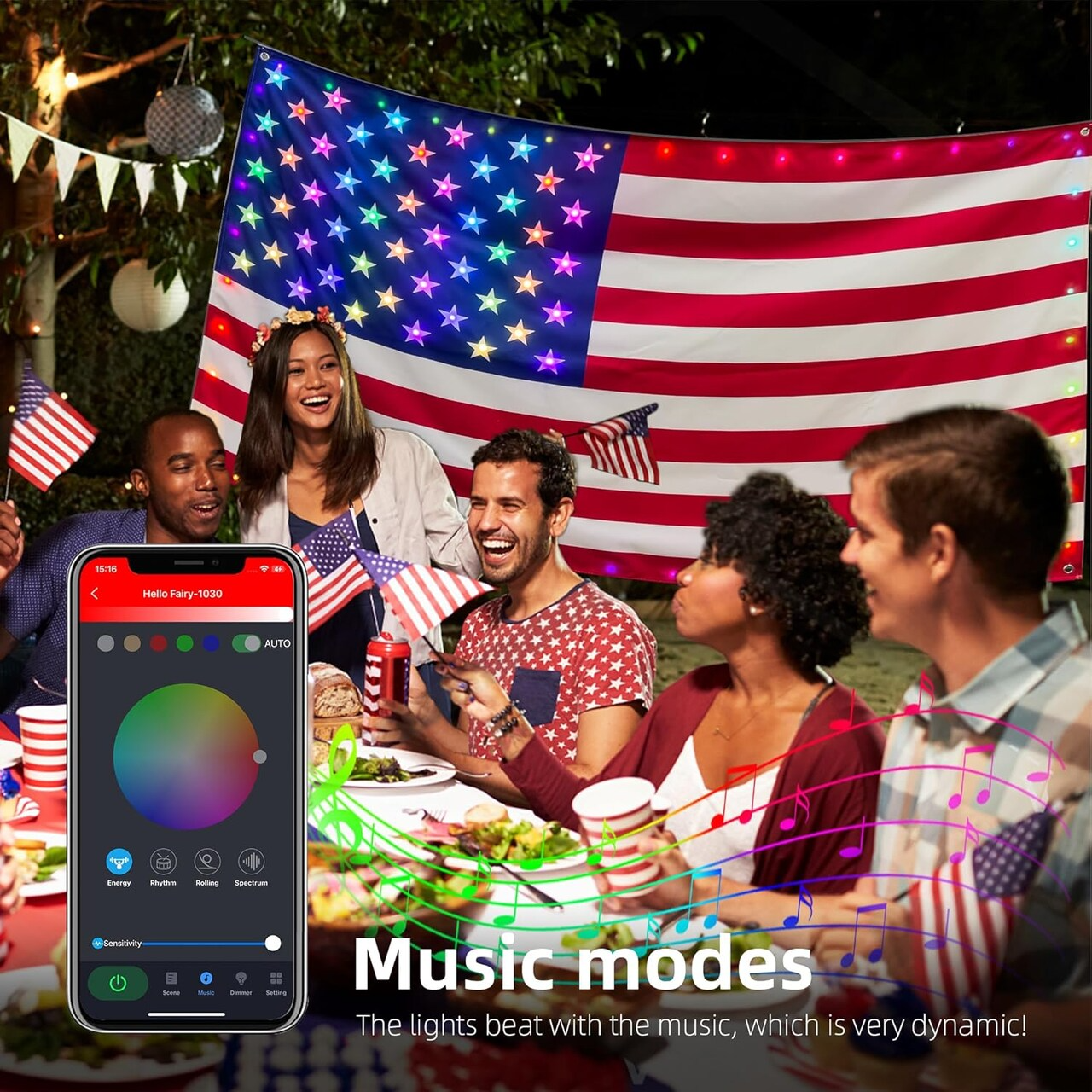2026 New RGB American Flag Lights 3ft x 5ft 82LED Light up American Flag One Sided