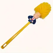 1pc   style toilet brush and holder funny novelty bathroom cleaning tool no batteries required perfect prank gift for   durable plastic with yellow bristles and blue suit figure design floor cleaning accessory unique toilet brush durable plastic brush details 5