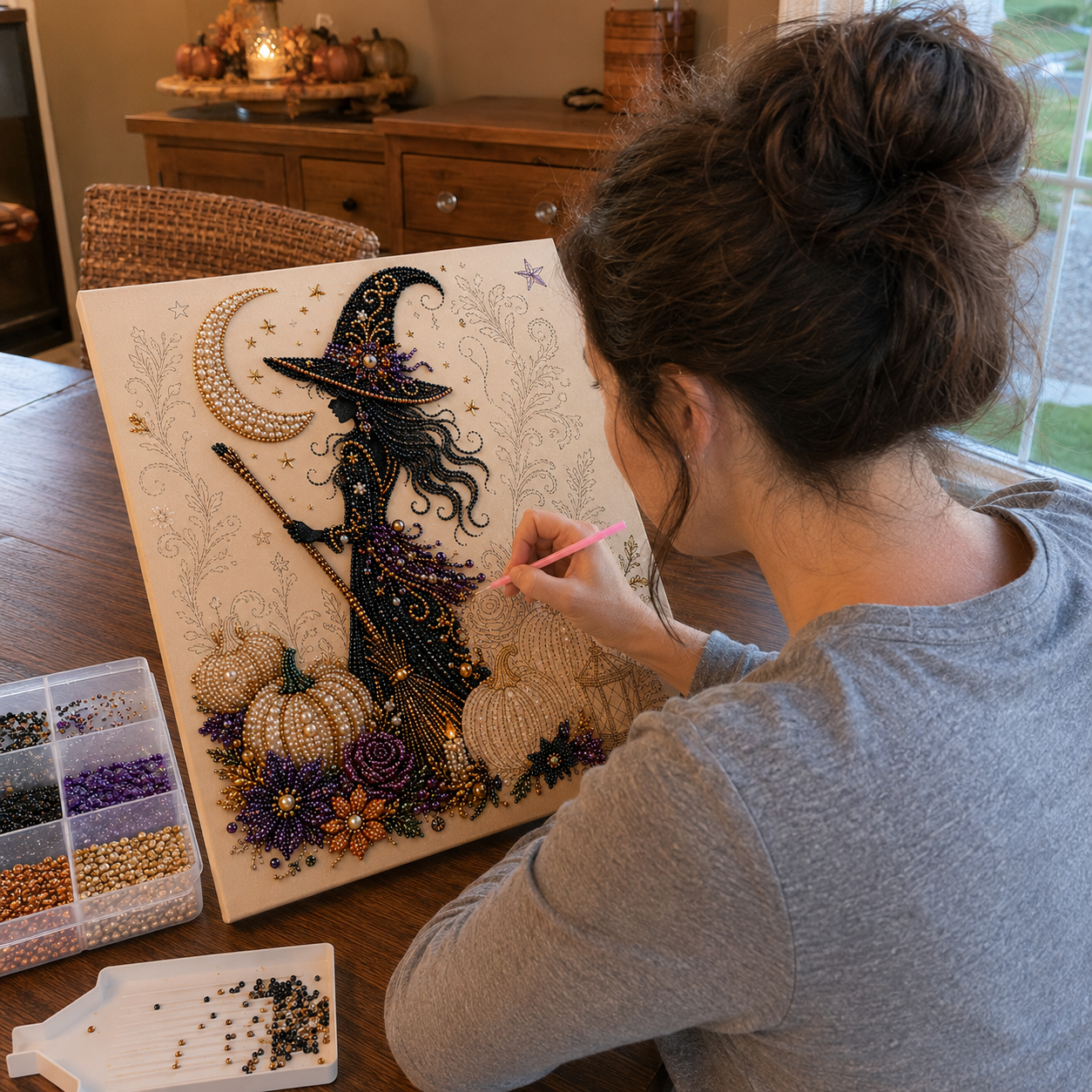 💥 Last Day 49% OFF – 👻✨ Halloween Pearl Art DIY Kit – Turn Tiny Pearls into Spooky-Cute Magic （BUY 2 FREE SHIPPING)
