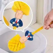 1pc   style toilet brush and holder funny novelty bathroom cleaning tool no batteries required perfect prank gift for   durable plastic with yellow bristles and blue suit figure design floor cleaning accessory unique toilet brush durable plastic brush details 0