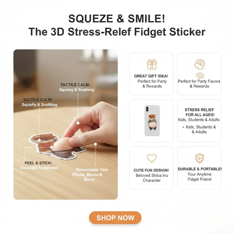 🔥Last Day Sale 49% OFF-6Pcs 3D Dog & Cat Belly Mochi Squishy Stickers, Stress Relief Fidget