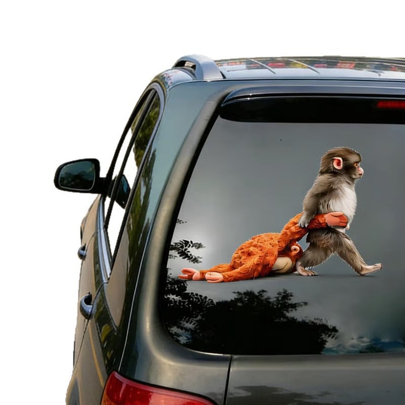 🐵💕Monkey Punch Car Window Decal Sticker - Emotional Gift for Animal Lovers, Family, Friends, Loved Ones🎁
