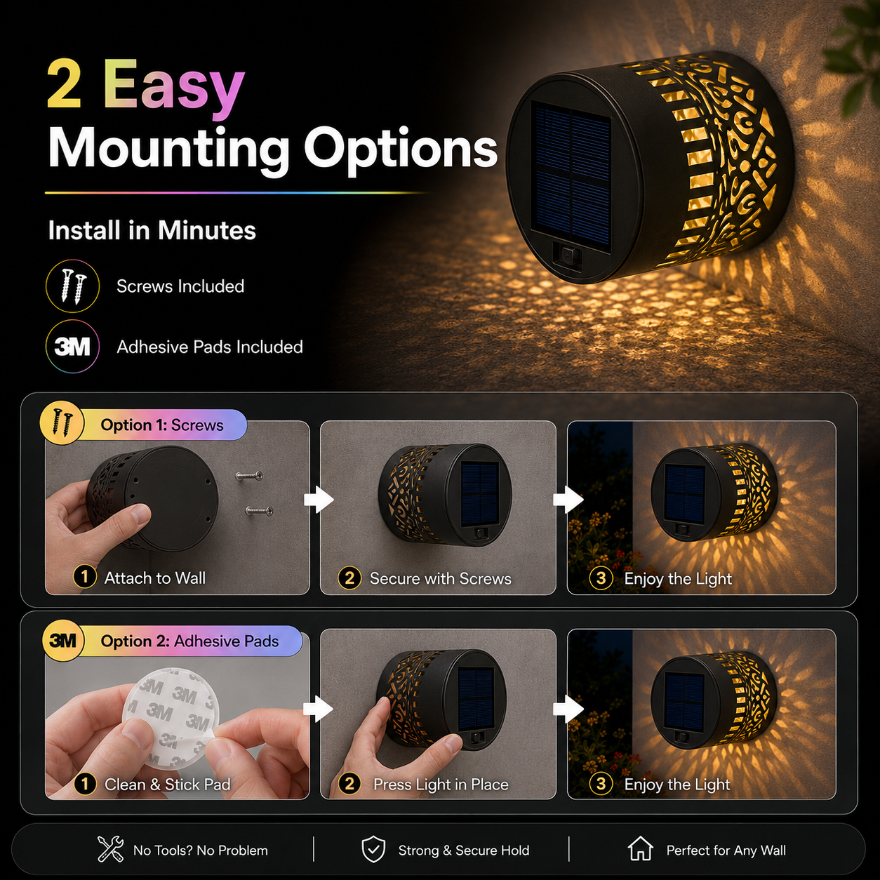Solar Mandala Projector Wall Lights – Colorful Outdoor Garden Fence Lights 🌈✨