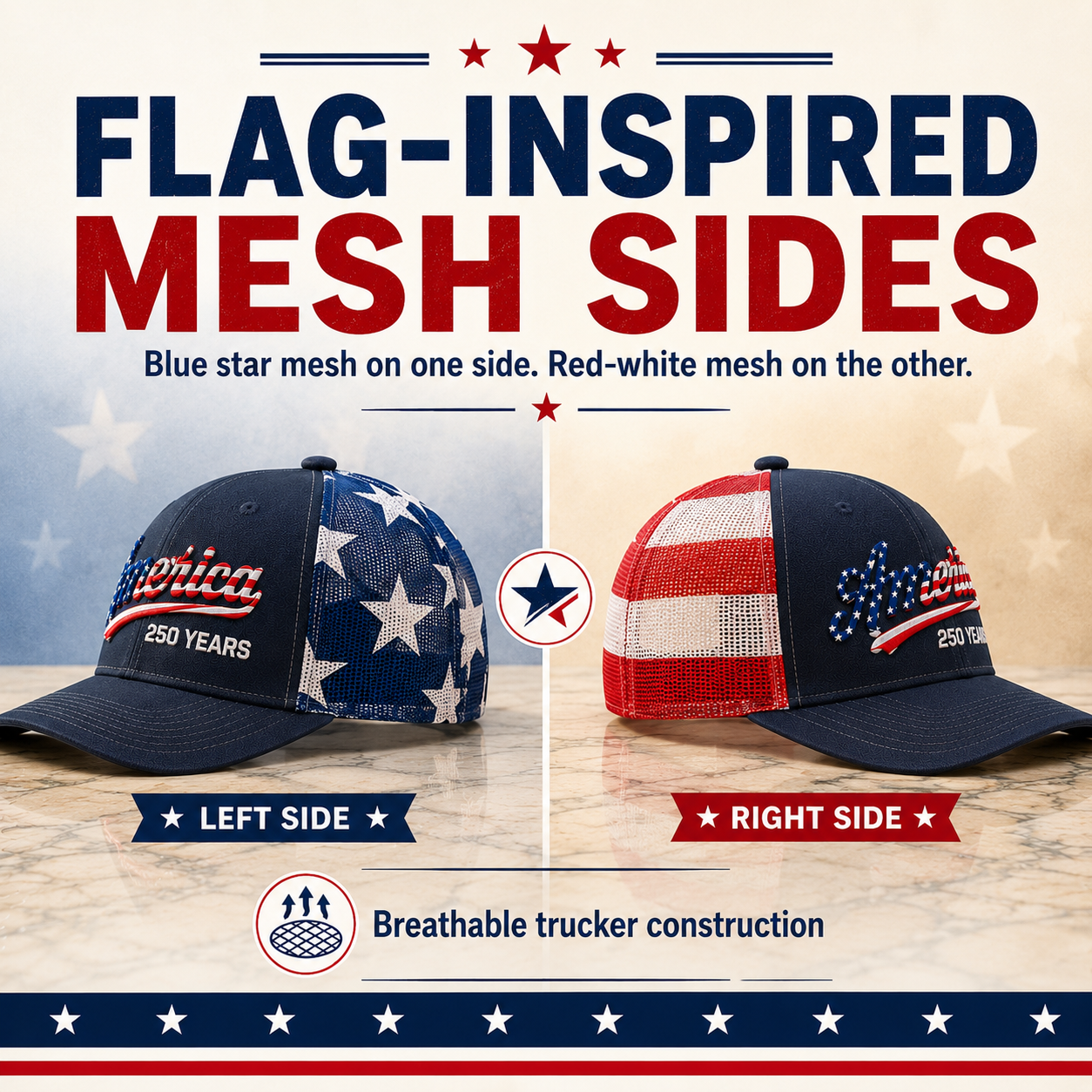 🔥 Last Day--49% Sale - ❤️ 🇺🇸 America 250 Years Patriotic Embroidered Mesh Trucker Cap