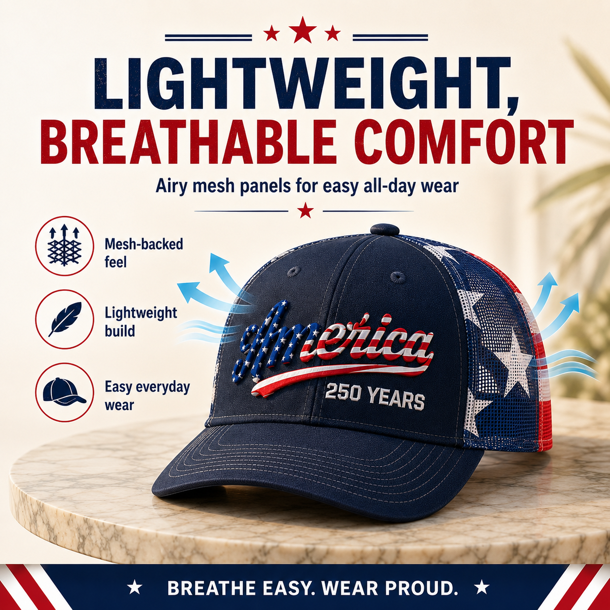 🔥 Last Day--49% Sale - ❤️ 🇺🇸 America 250 Years Patriotic Embroidered Mesh Trucker Cap