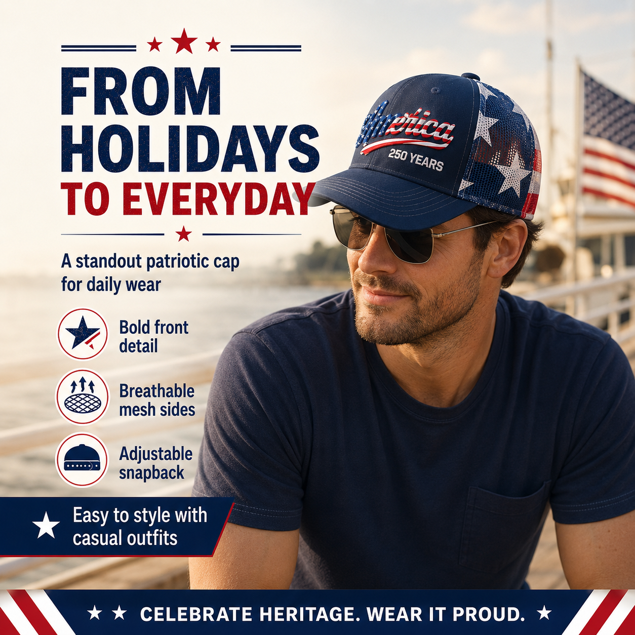 🔥 Last Day--49% Sale - ❤️ 🇺🇸 America 250 Years Patriotic Embroidered Mesh Trucker Cap