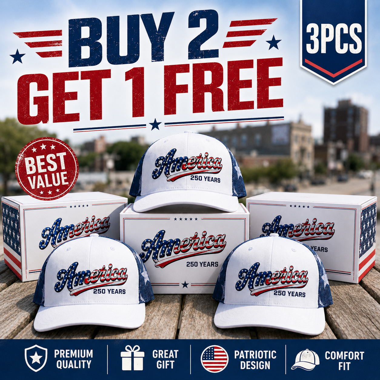 🔥 Last Day--49% Sale - ❤️ 🇺🇸 America 250 Years Patriotic Embroidered Mesh Trucker Cap