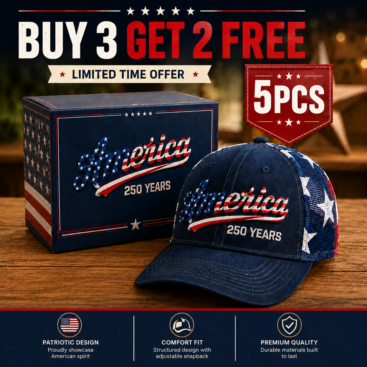 🔥 Last Day--49% Sale - ❤️ 🇺🇸 America 250 Years Patriotic Embroidered Mesh Trucker Cap