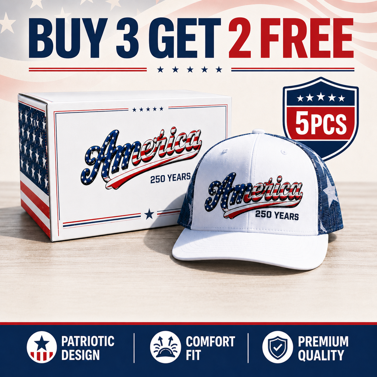 🔥 Last Day--49% Sale - ❤️ 🇺🇸 America 250 Years Patriotic Embroidered Mesh Trucker Cap