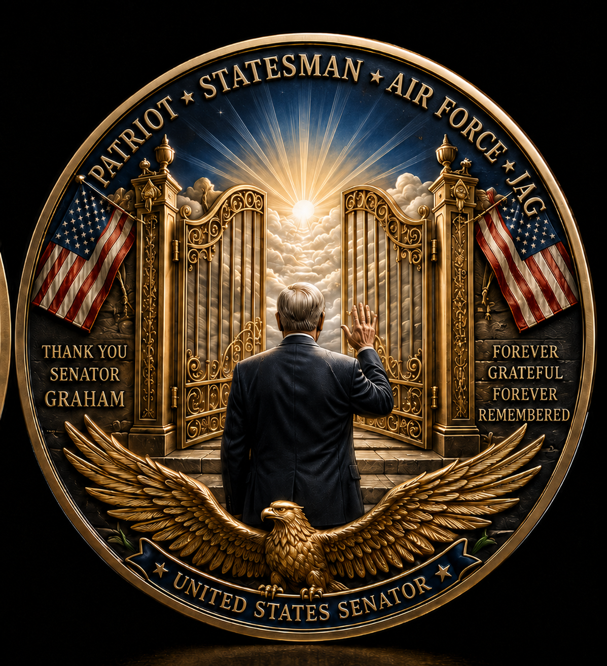 1955–2026 Lindsey Olin Graham Memorial Coin – Faith, Family & Freedom, Patriot • Statesman • Air Force JAG Tribute Collectible