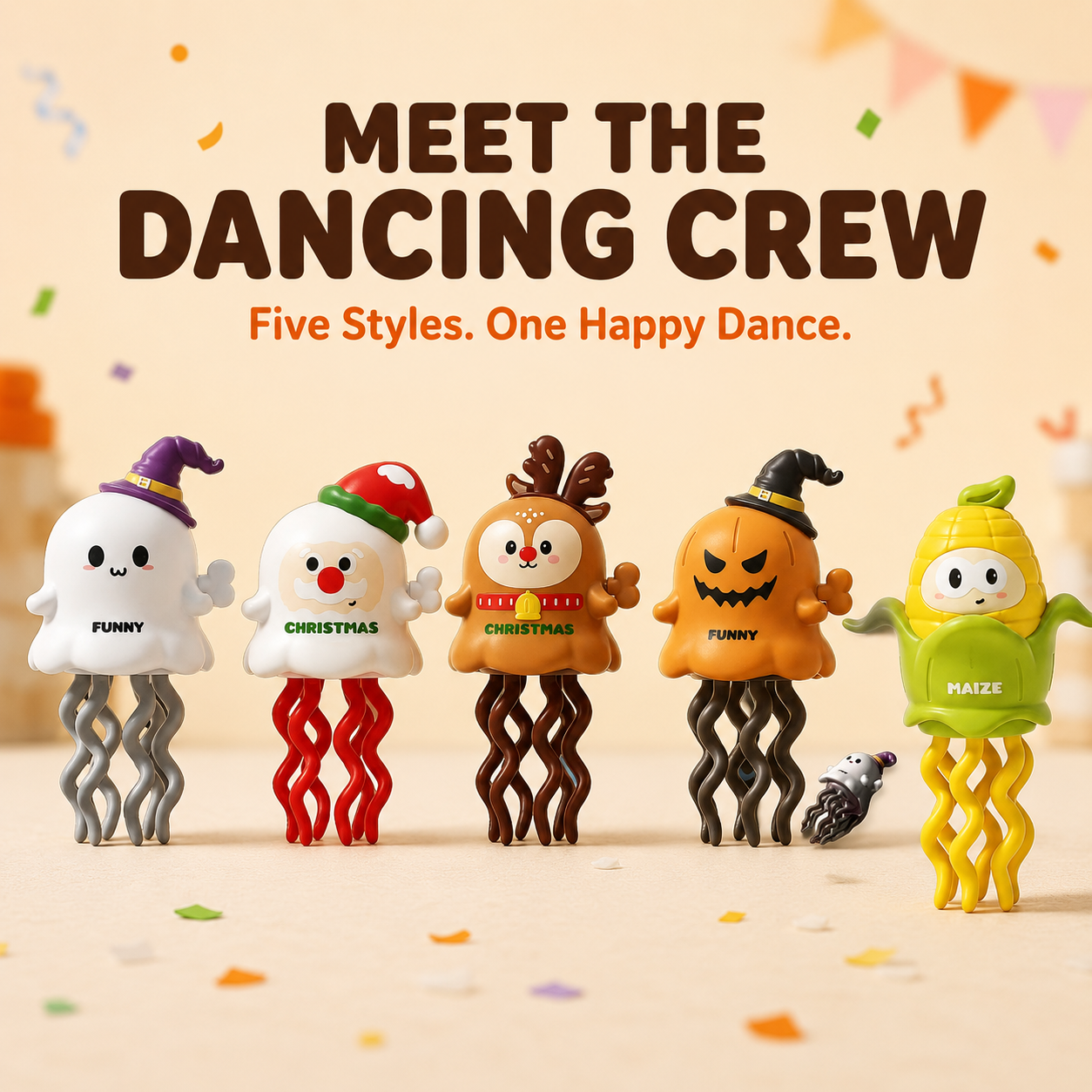Mini Wind-Up Holiday Dancing Toy – Battery-Free Wiggling Desk Toy in 5 Festive Styles