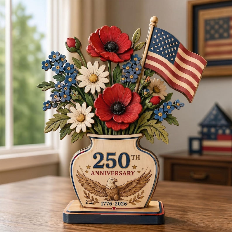 250th Anniversary Patriotic Flower Wooden Block Centerpiece 🇺🇸 （BUY 2 FREE SHIPPING)