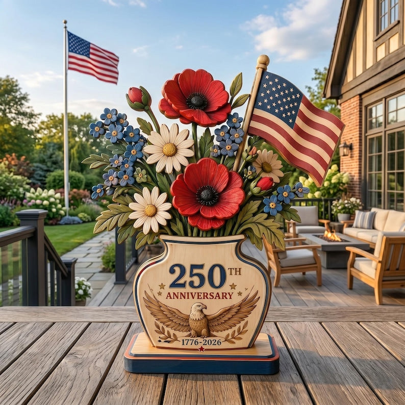 250th Anniversary Patriotic Flower Wooden Block Centerpiece 🇺🇸 （BUY 2 FREE SHIPPING)