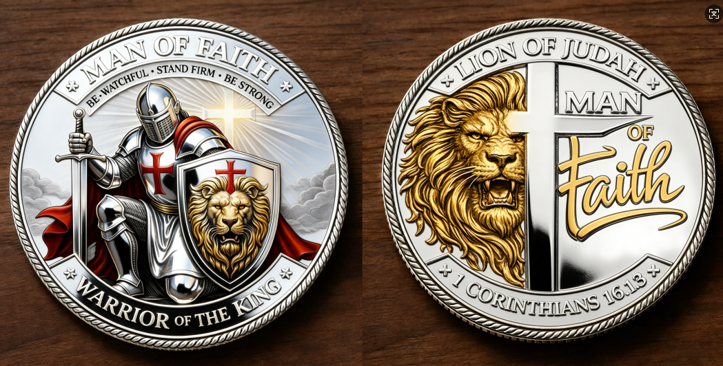 🦁Man of Faith – Warrior of the King Challenge Coin