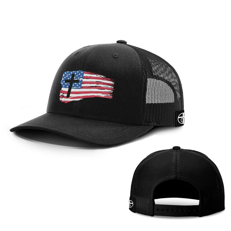 “BROKEN BUT CHOSEN — Tattered USA Flag Hats