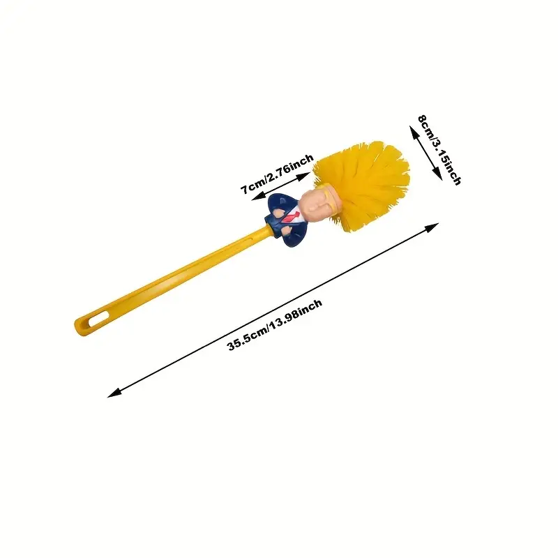 1pc   style toilet brush and holder funny novelty bathroom cleaning tool no batteries required perfect prank gift for   durable plastic with yellow bristles and blue suit figure design floor cleaning accessory unique toilet brush durable plastic brush details 3
