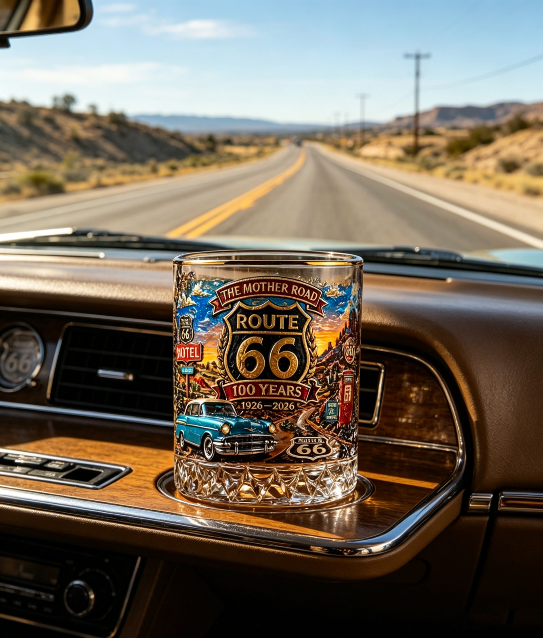 Route 66 Centennial 100 Years The Mother Road 1926-2026 Whiskey Glass