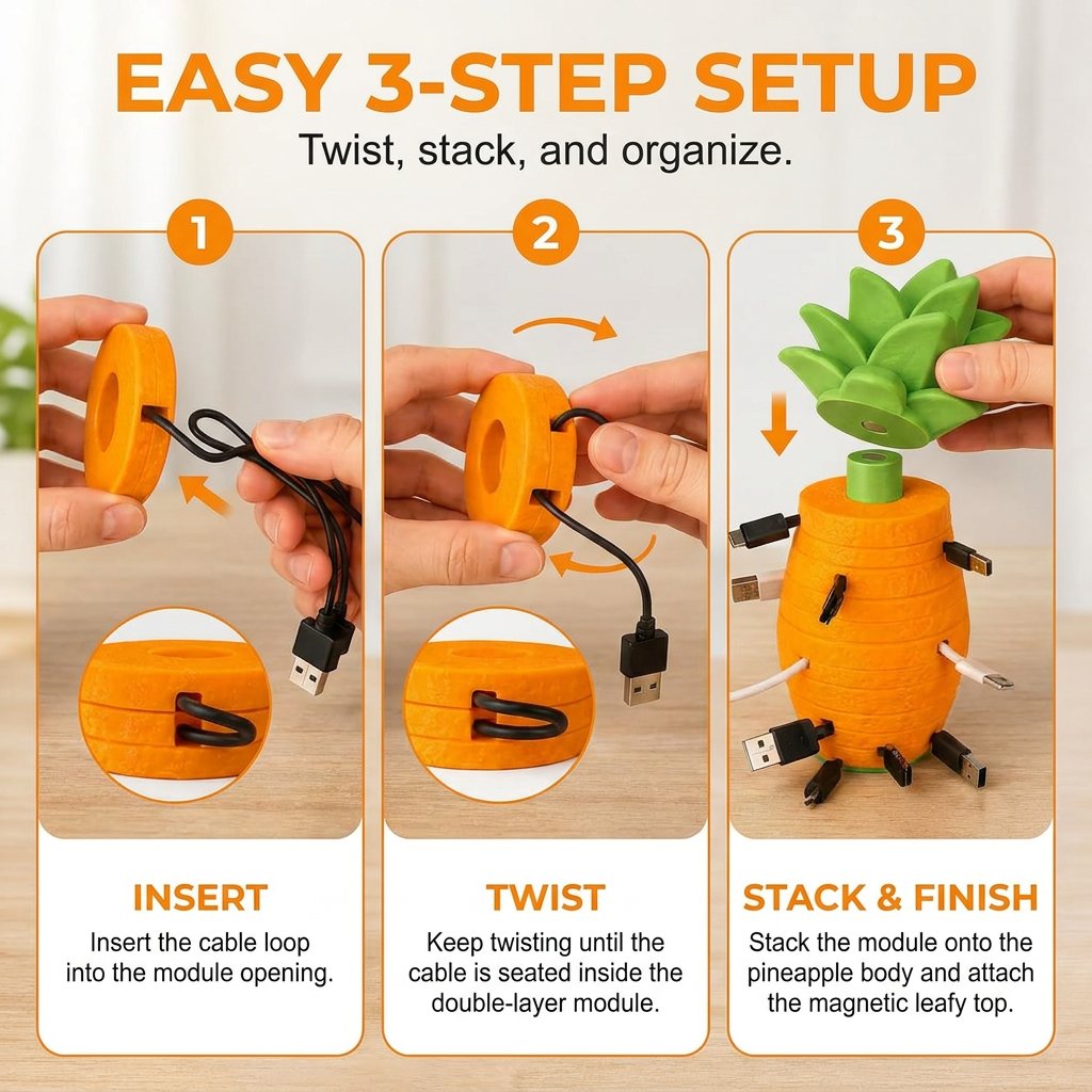 💯 Creative 3D-Printed Pineapple-Shaped Cable Organizer （ FREE SHIPPING)