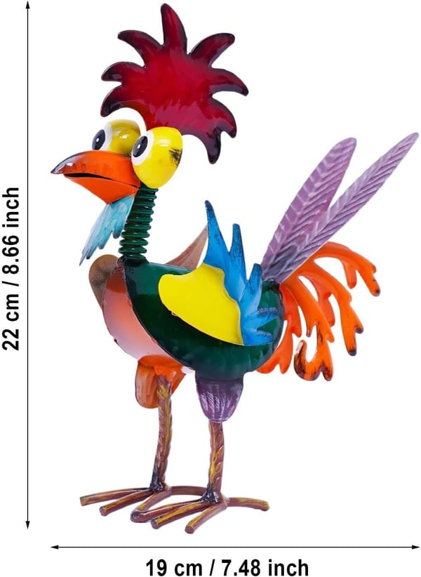 🐓 Colorful Metal Rooster Statue - Farmhouse, Patio, and Garden Decor