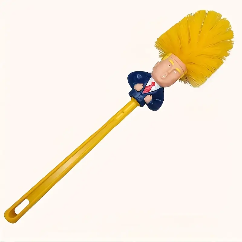 1pc   style toilet brush and holder funny novelty bathroom cleaning tool no batteries required perfect prank gift for   durable plastic with yellow bristles and blue suit figure design floor cleaning accessory unique toilet brush durable plastic brush details 5