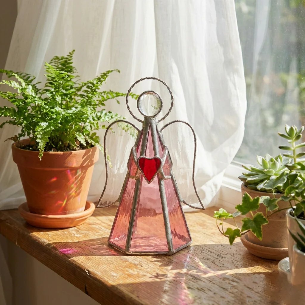 Guardian Angel Stained Glass Candle Holder – Sunlight by Day, Warm Glow by Night