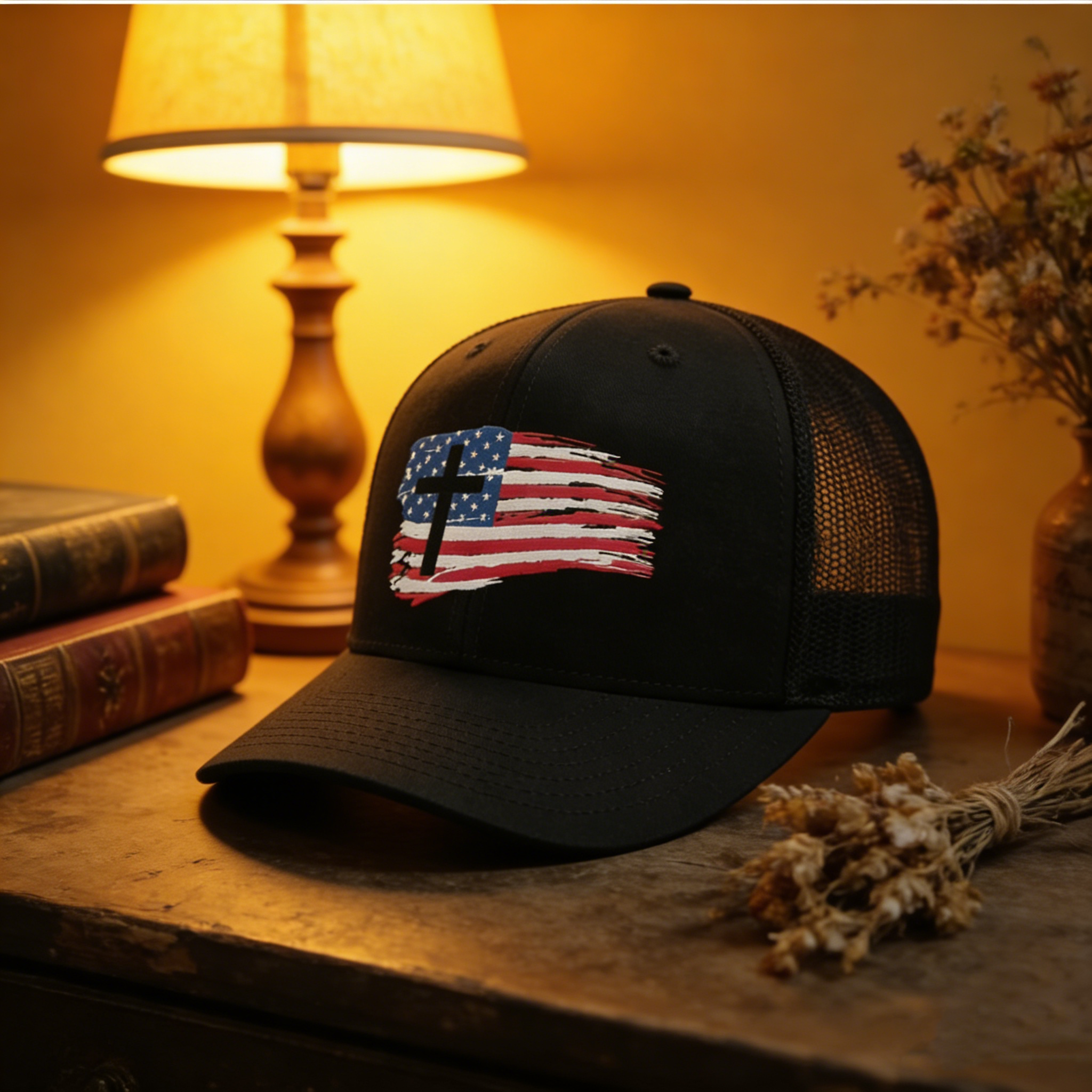 “BROKEN BUT CHOSEN — Tattered USA Flag Hats