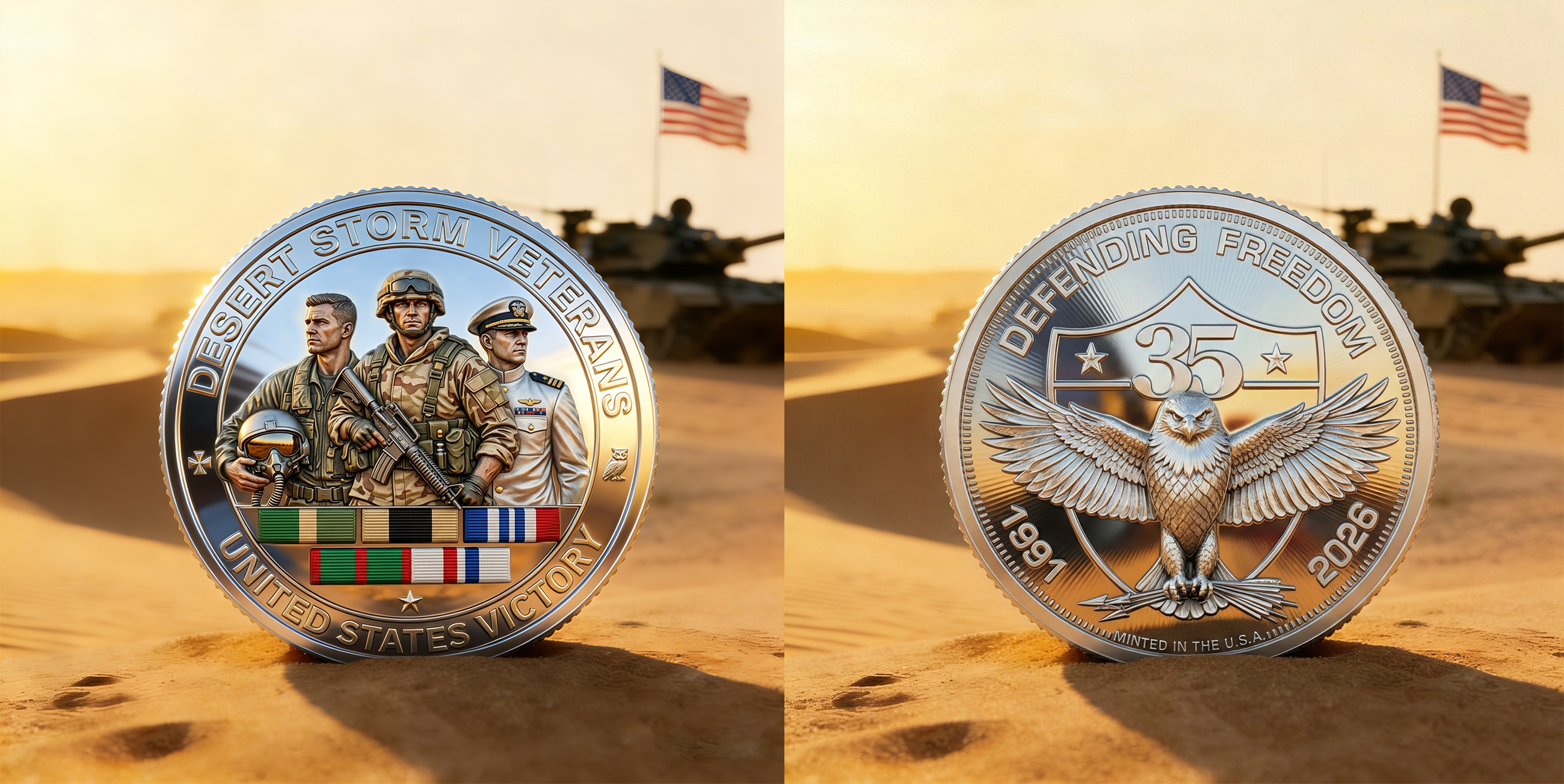 Desert Storm 35th Anniversary Proof Coins And Display Case