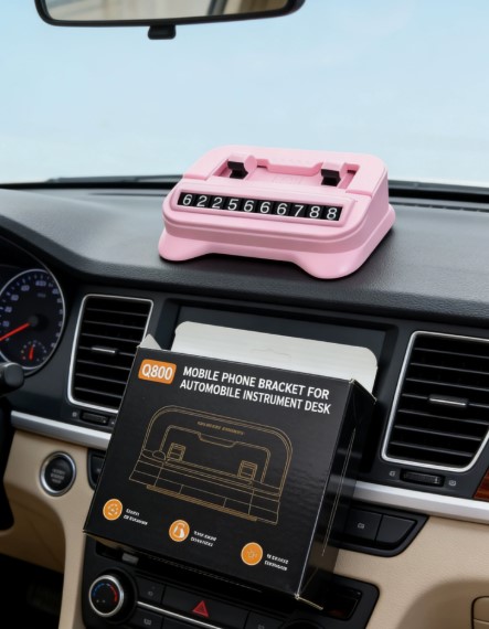 2-in-1 Car Phone Holder & Parking Number Plate – Anti-Slip Dashboard Stand
