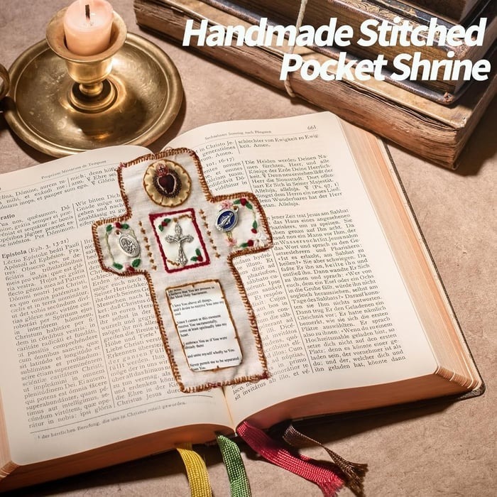 ✝️Handmade Stuitched Pocket Shrine With Silver Cross Included Inside