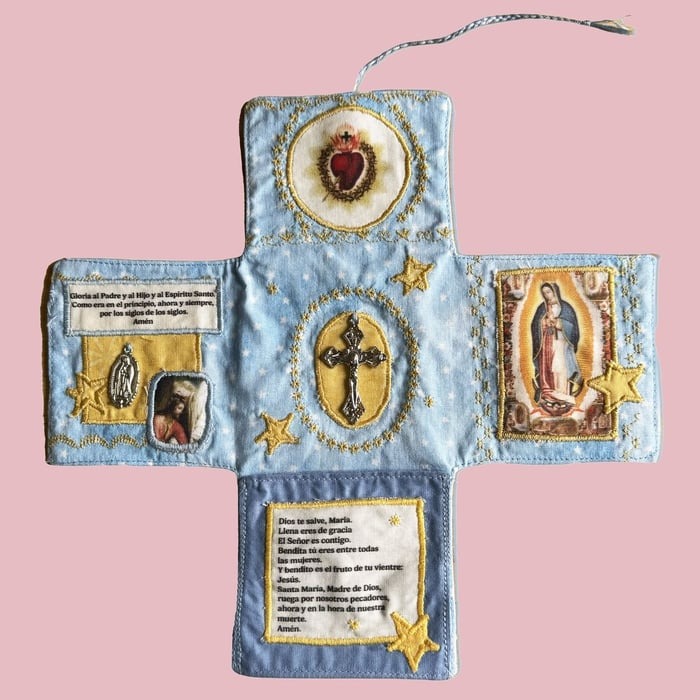 ✝️Handmade Stuitched Pocket Shrine With Silver Cross Included Inside