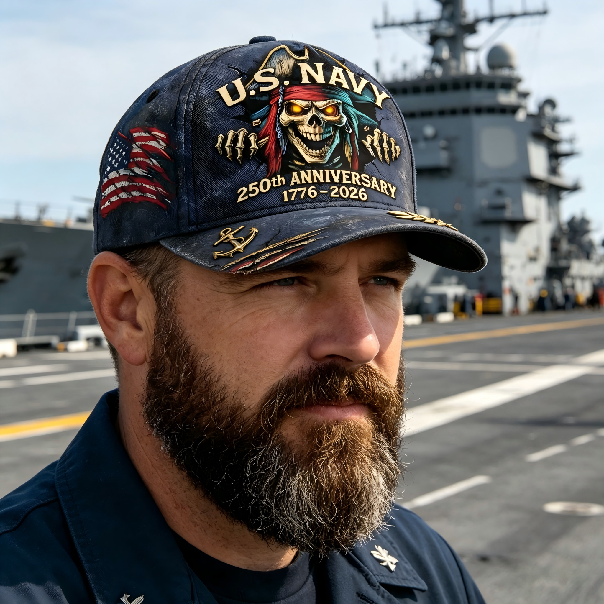 ⚓ U.S. Navy 250th Anniversary Skull Cap – Bold Edition 🇺🇸