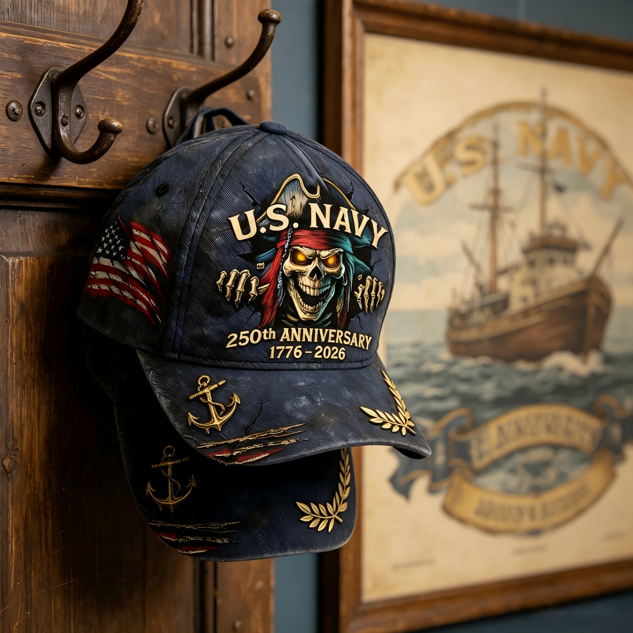 ⚓ U.S. Navy 250th Anniversary Skull Cap – Bold Edition 🇺🇸