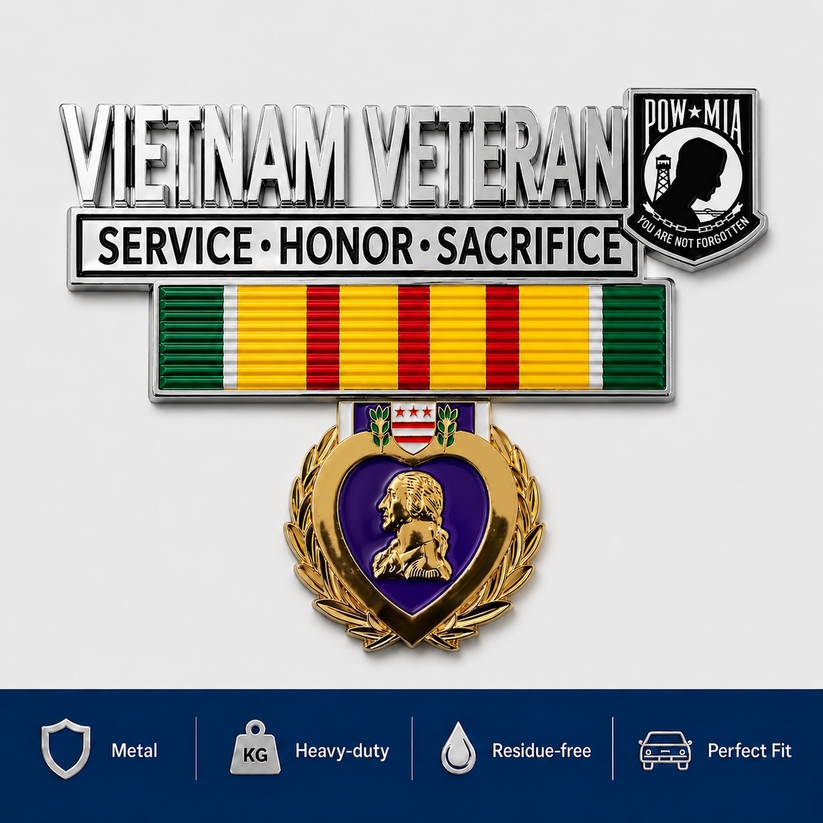 Vietnam Veteran Metal Car Emblem Decal – POW★MIA Tribute Badge 🇺🇸