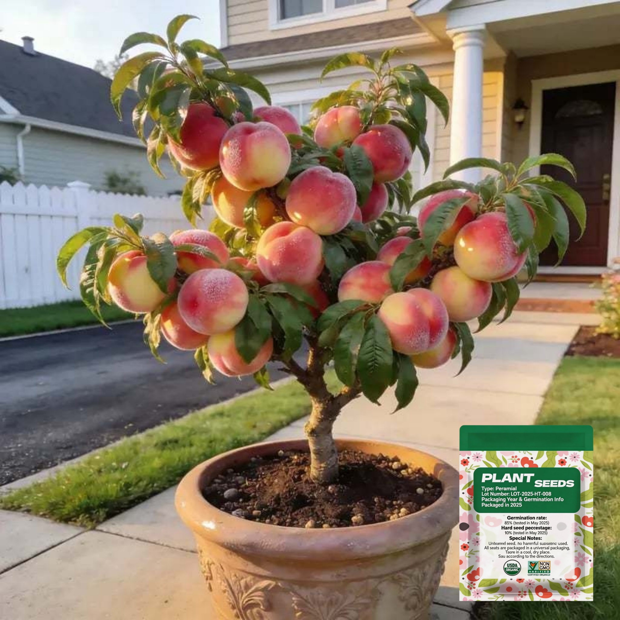 🔥 65K+ SOLD! 🍑 Heirloom "Honey Red" Dwarf Peach Tree Live Seeds