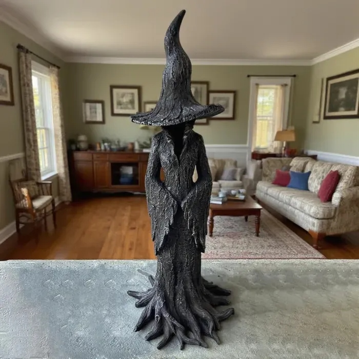 Spooky Witch Tree Statue – Gothic Halloween Tabletop Decor for Home, Shelves & Mantels 🧙‍♀️🖤