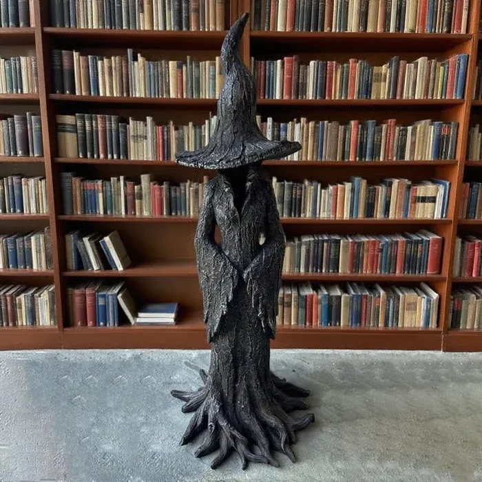 Spooky Witch Tree Statue – Gothic Halloween Tabletop Decor for Home, Shelves & Mantels 🧙‍♀️🖤