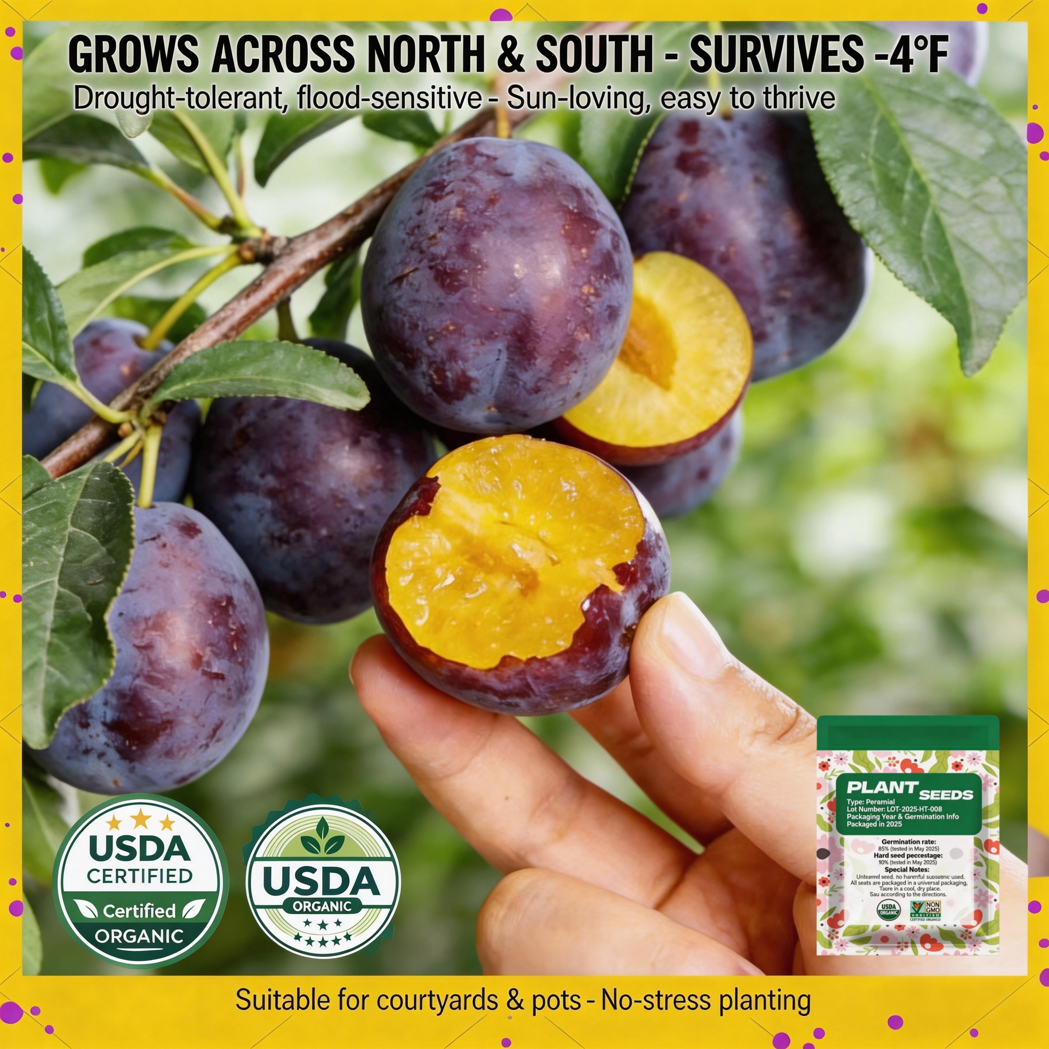 🌳LIMITED-TIME BUY 1 GET 1 FREE⏰🍑 Heirloom Non-GMO Grafted Plum Tree Live Seeds