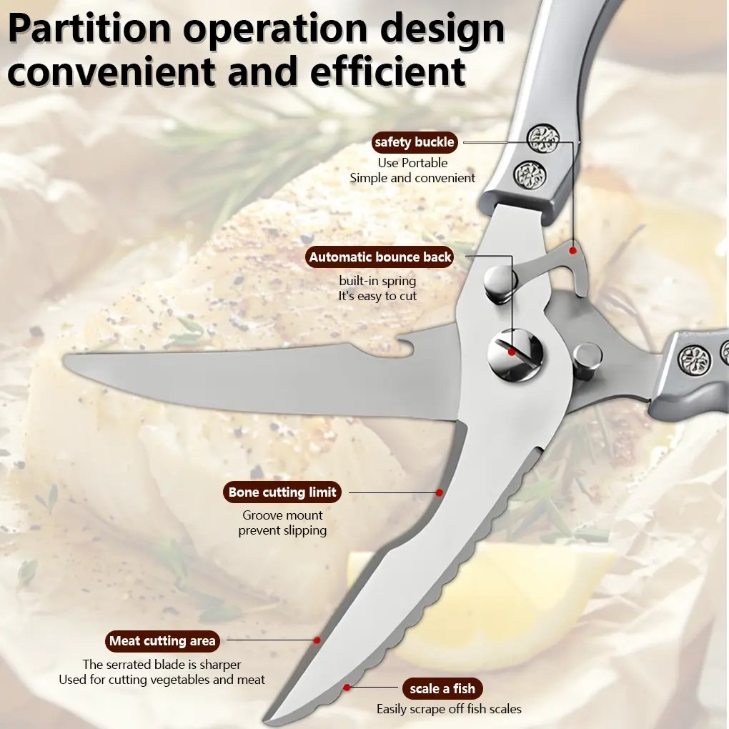 🔥Hot Sale🔥🔪Professional Heavy-Duty Kitchen Shears with Slip Handle & Safety Lock