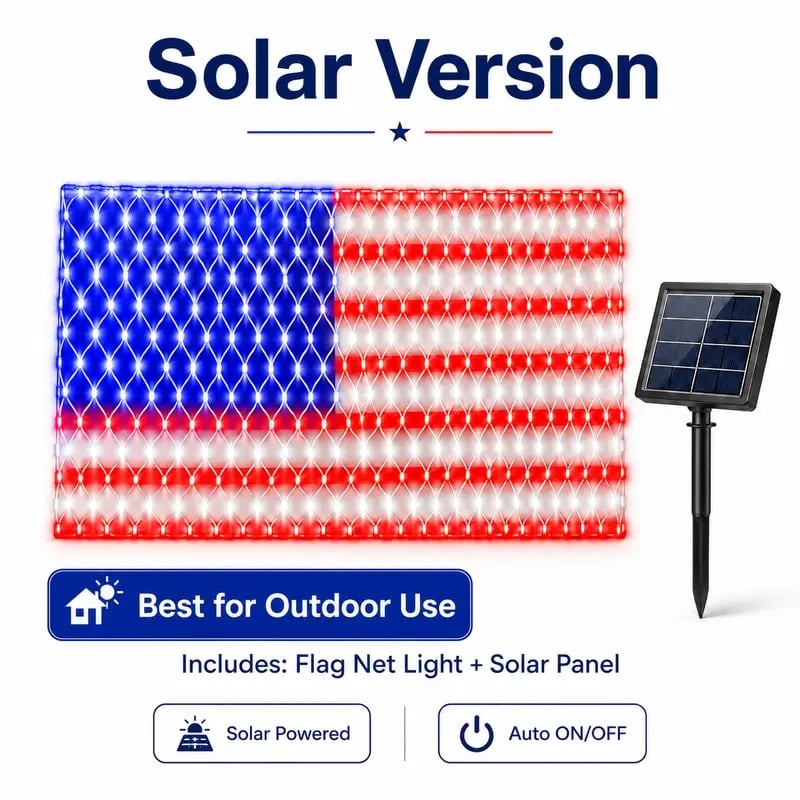🔥Solar American Flag Lights Outdoor American Flag Net Lights 6.5ft x 3.28ft Super Bright