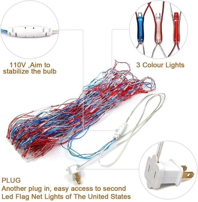 🔥Solar American Flag Lights Outdoor American Flag Net Lights 6.5ft x 3.28ft Super Bright