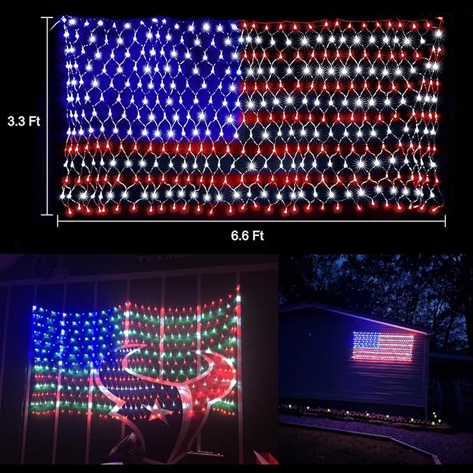 🔥Solar American Flag Lights Outdoor American Flag Net Lights 6.5ft x 3.28ft Super Bright