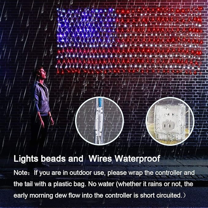🔥Solar American Flag Lights Outdoor American Flag Net Lights 6.5ft x 3.28ft Super Bright