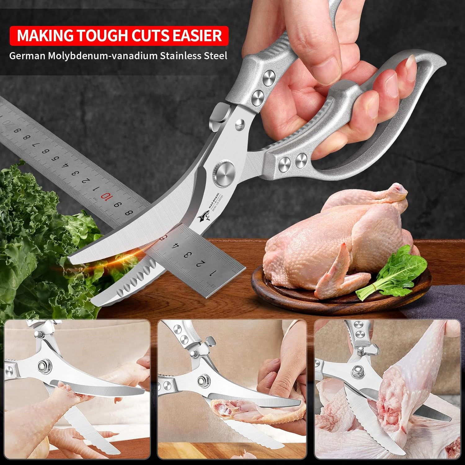 🔥Hot Sale🔥🔪Professional Heavy-Duty Kitchen Shears with Slip Handle & Safety Lock
