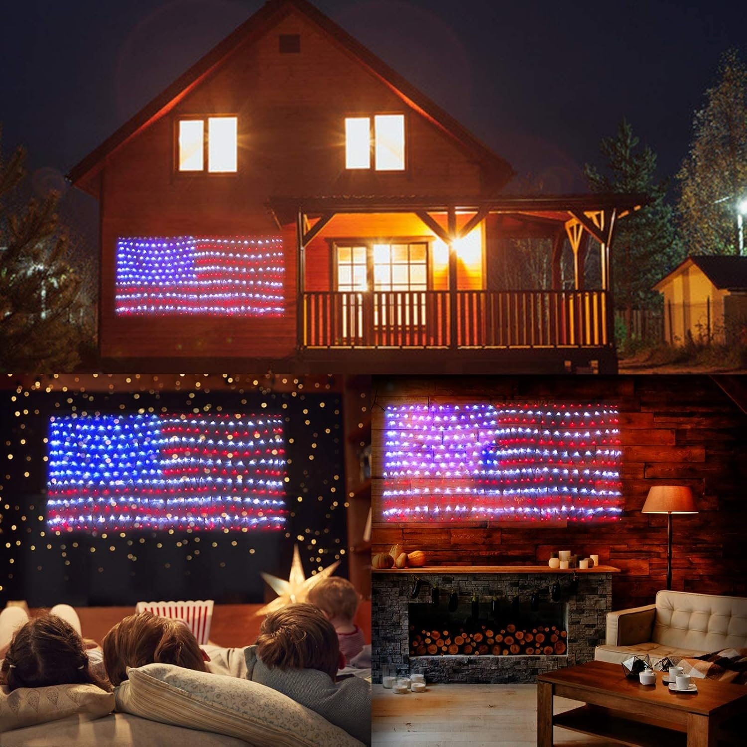🔥Solar American Flag Lights Outdoor American Flag Net Lights 6.5ft x 3.28ft Super Bright
