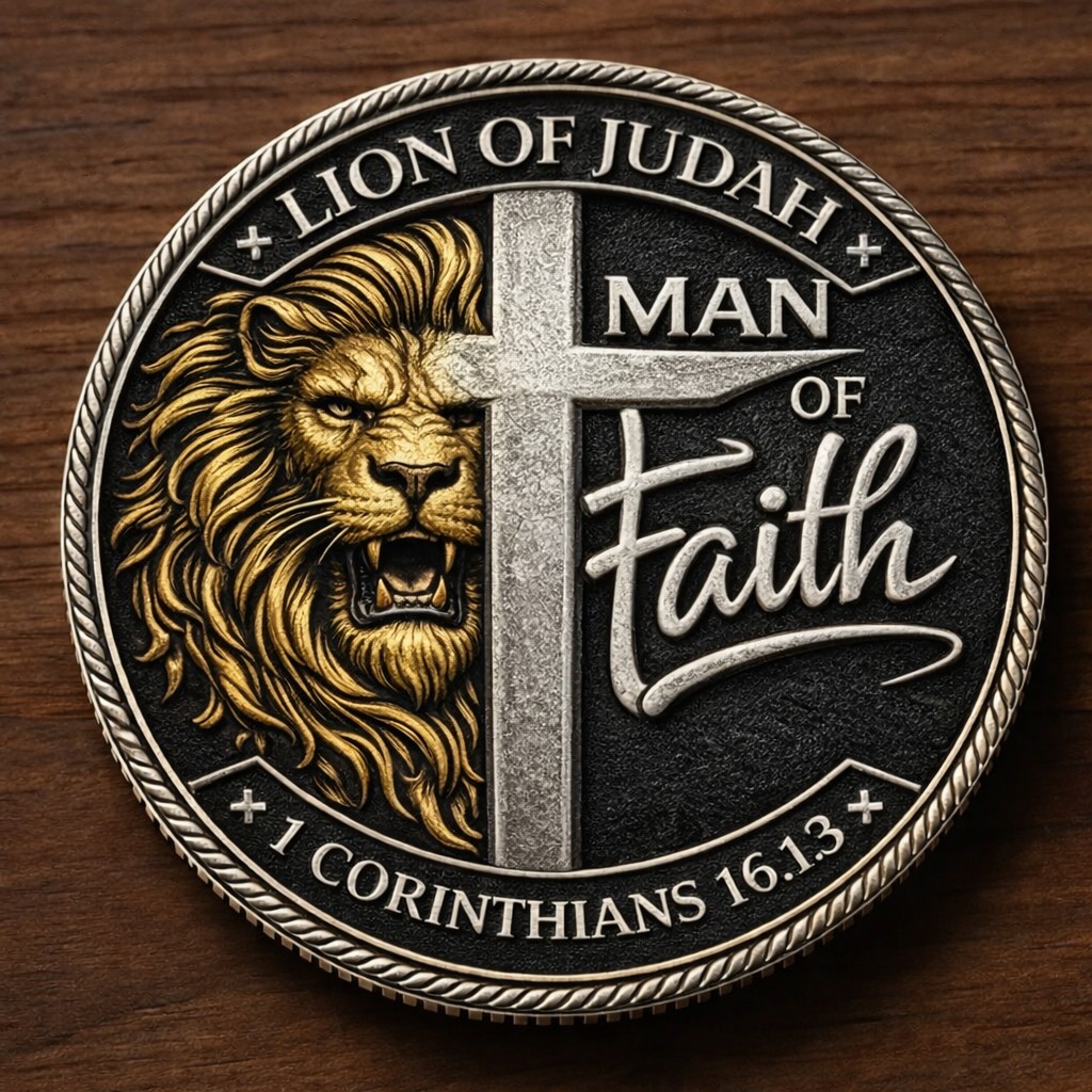 🦁Man of Faith – Warrior of the King Challenge Coin