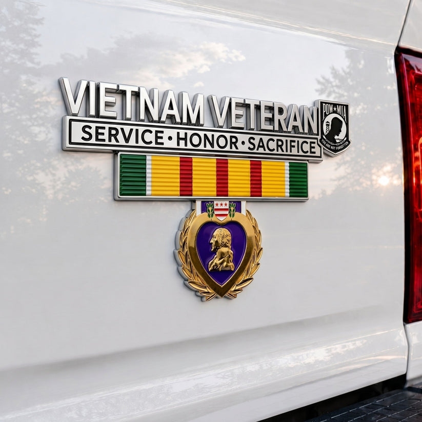 Vietnam Veteran Metal Car Emblem Decal – POW★MIA Tribute Badge 🇺🇸